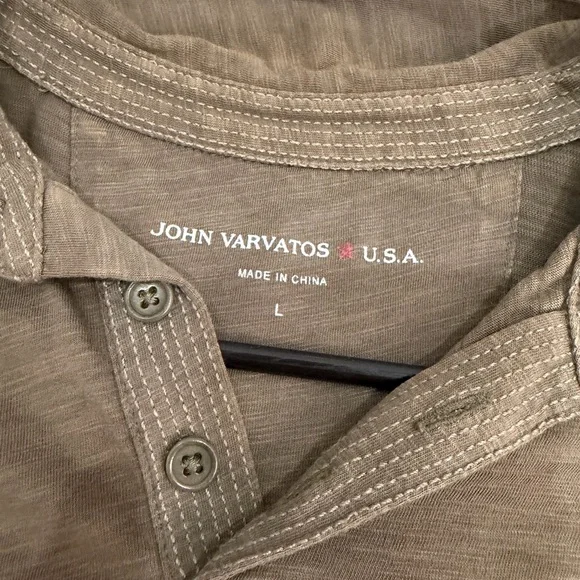 John Varvatos USA Brown Slub Cotton Polo Shirt Peace Sign Logo Size L - Picture 2 of 4